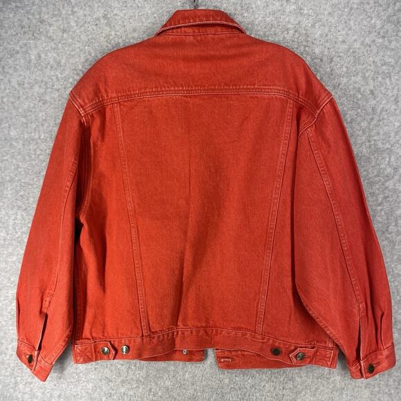 ❤️ Eddie Bauer Womens M Petite Red Denim Trucker Jacket Vintage Seattle ❤️ - Picture 3 of 9